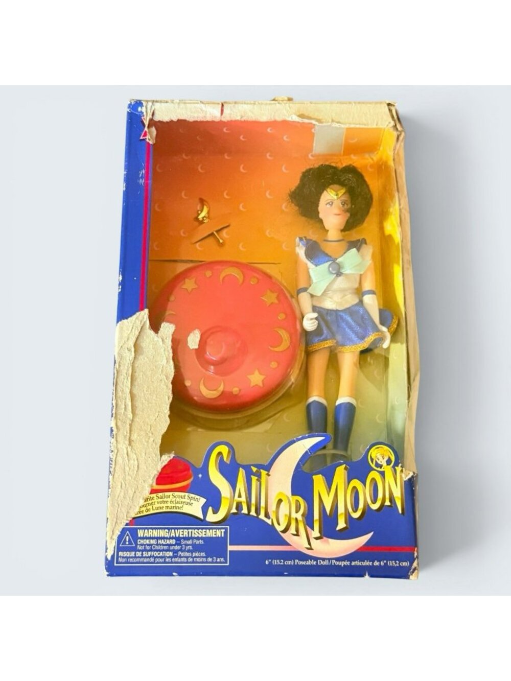 1997 Irwin Sailor Moon Mercury 6" Adventure Doll & Spinning Stand Sealed Bad Box